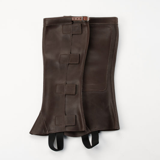 Half Chap - Brown Top Grain Leather - Velcro & Buckle Closure with Orange Strap