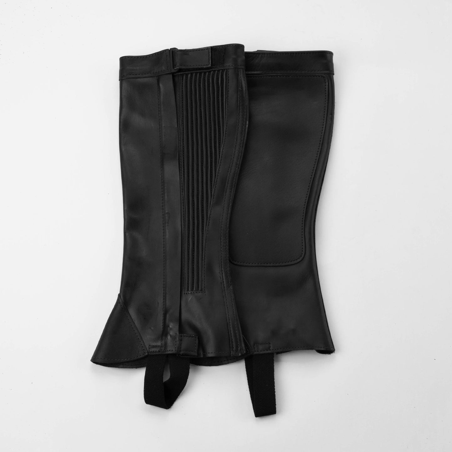 Half Chap - Black Top Grain Leather - Elastic with Zipper Closure