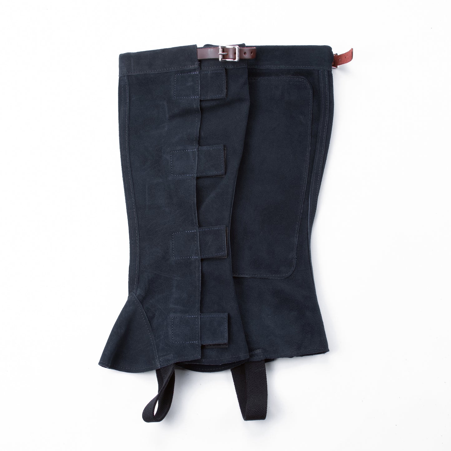Half Chaps - Navy Suede - Velcro & Buckle Closure with Brown Strap