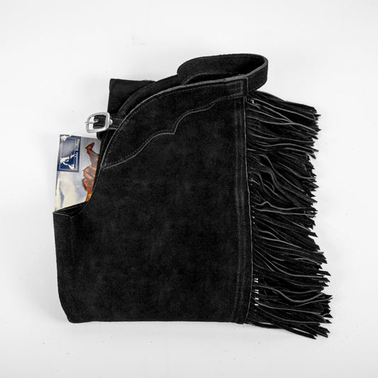 Western Boot Cut Chaps - Black Suede - Fringe