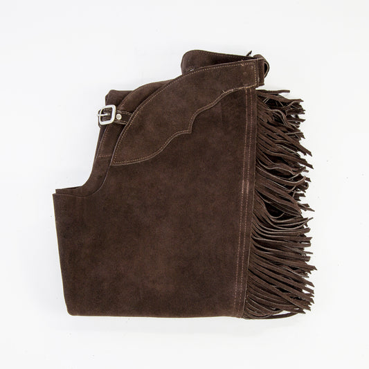 Western Boot Cut Chaps - Brown Suede - Fringe