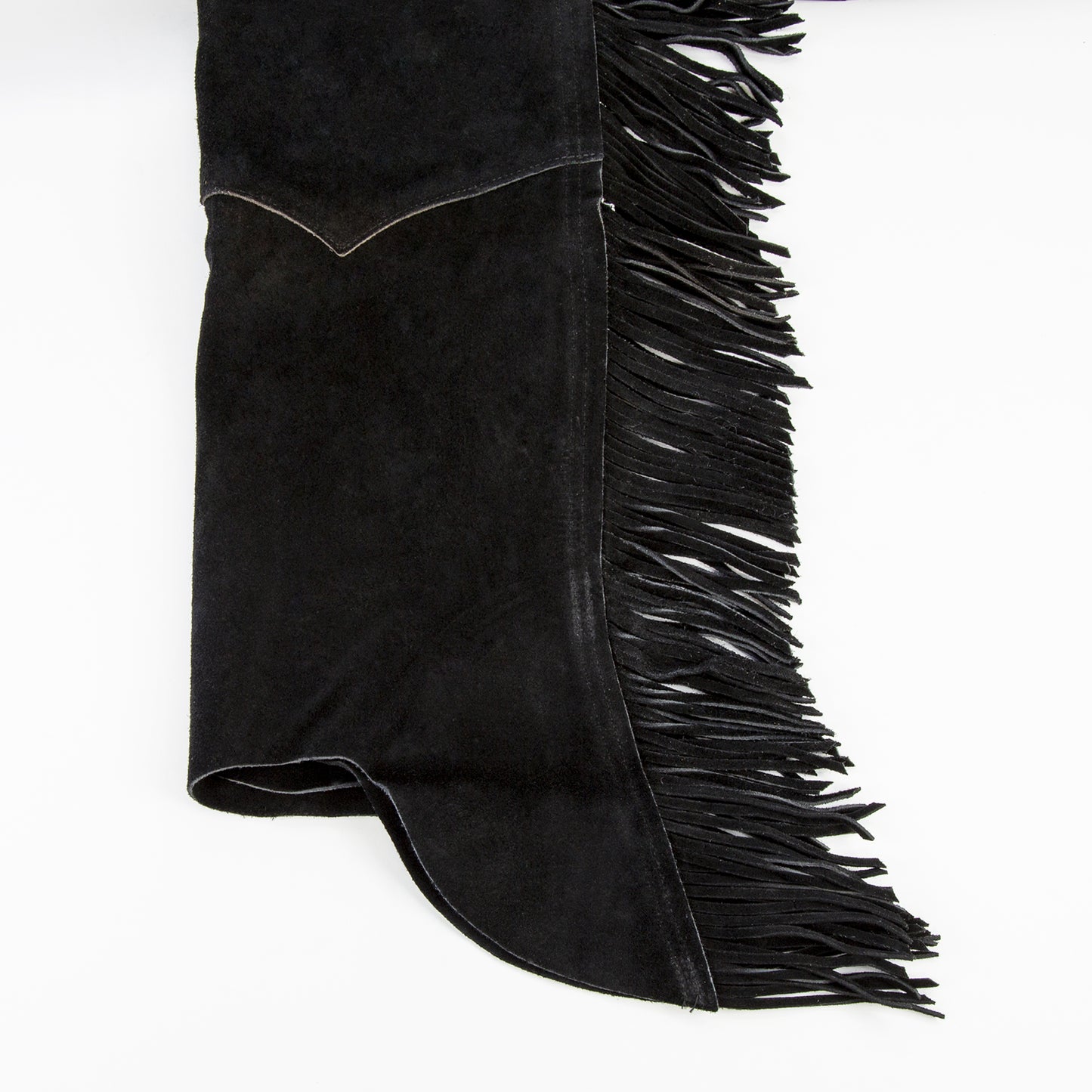Western Equitation Chaps - Black Suede - Fringe - Single Concho