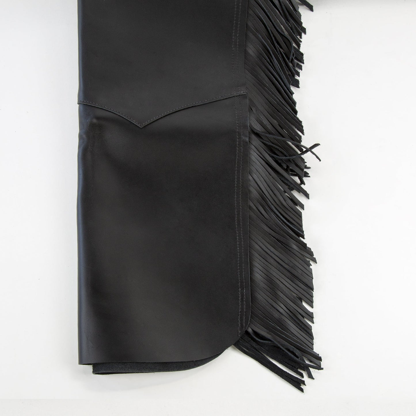 Western Equitation Chaps - Black Top Grain - Fringe - Double Concho