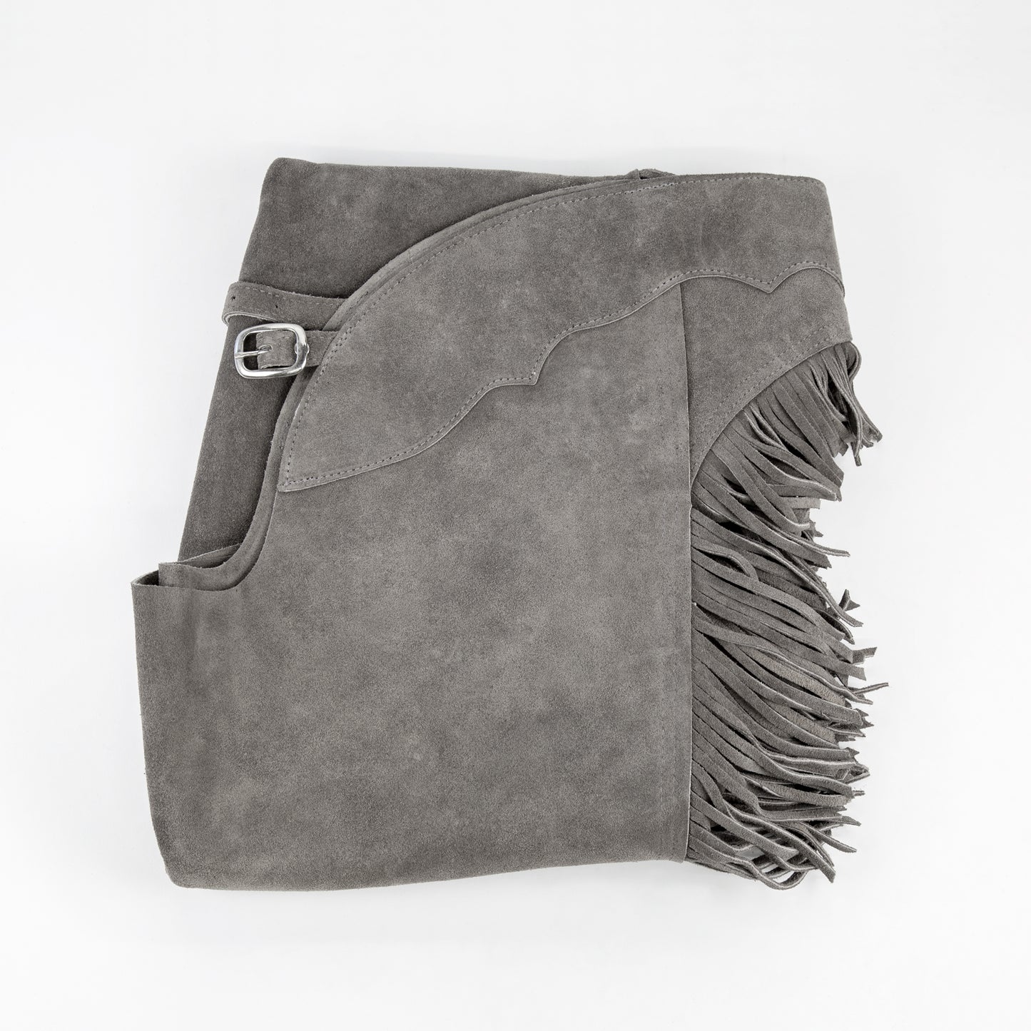 Western Equitation Chaps - Grey Suede - Fringe - Single Concho