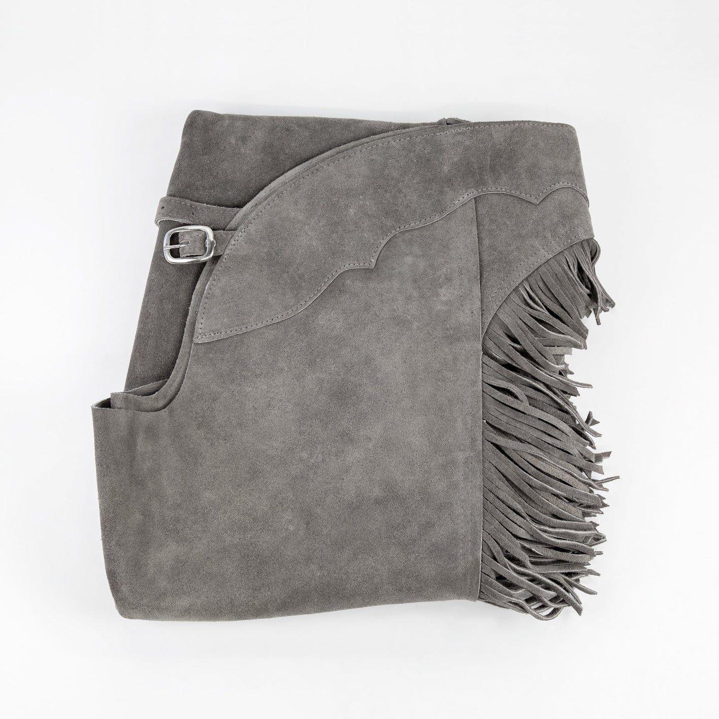 Western Equitation Chaps - Grey Suede - Fringe - Double Concho