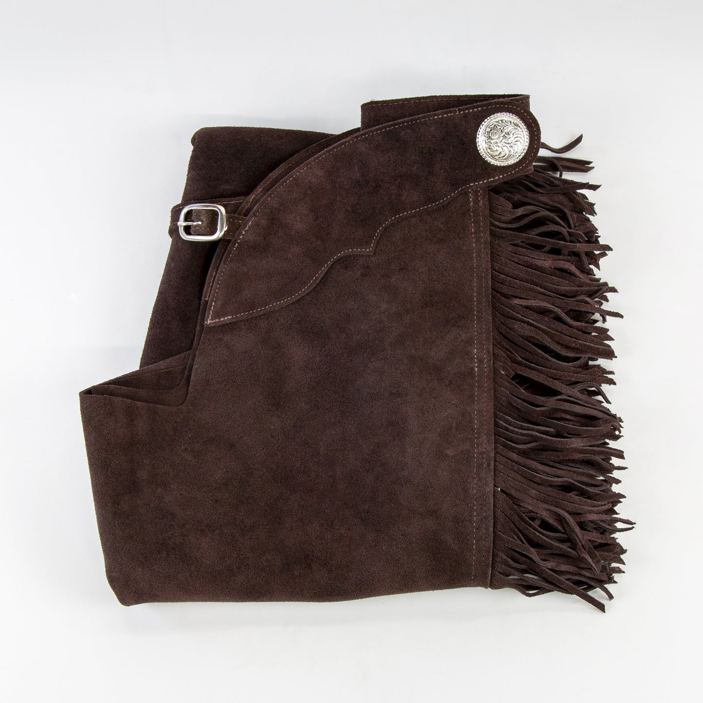 Western Equitation Chaps - Brown Suede - Fringe - Double Concho