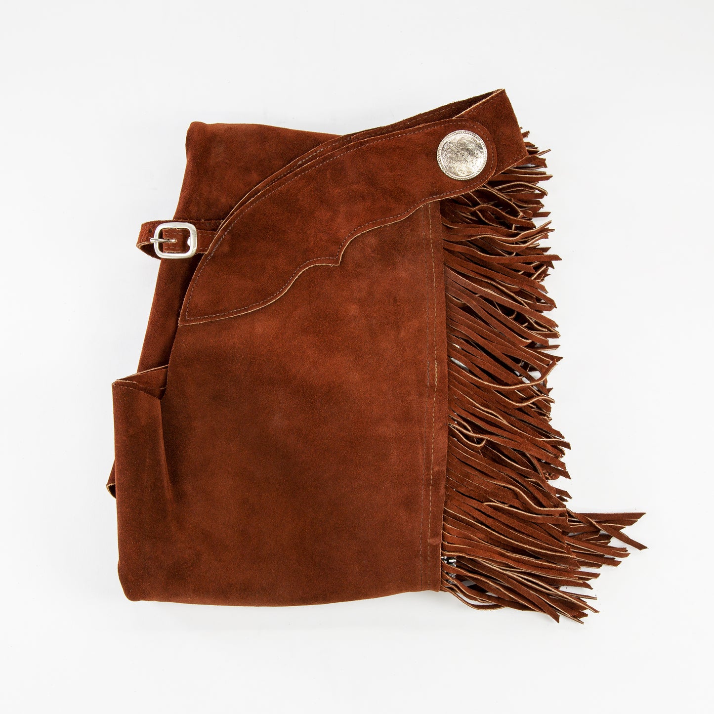 Western Equitation Chaps - Rust Suede - Fringe - Double Concho