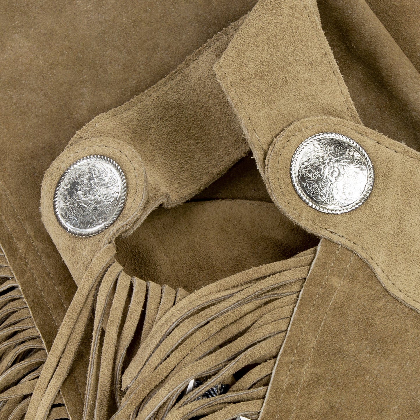 Western Equitation Chaps - Taupe Suede - Fringe - Double Concho